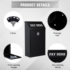 Donation Box with Lock Sumerfnt Metal Money Slot Wall Mount Black