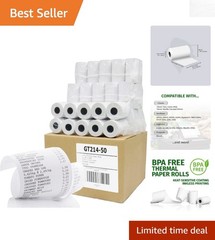 Clear Print 2-1/4″ x 50′ BPA Free Thermal Paper Rolls – 50 Count, Shrink-Wrapped