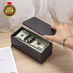 2 Packs Black Metal Cash Box Rectangular Money Organizer with Lid Currency Stora