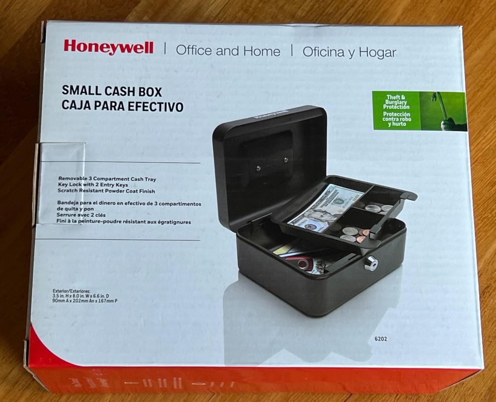 “NEW” Honeywell Steel Cash Box #6202 with Removable Tray & 2 Keys