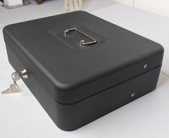Large Lockable Cash Box with Money Tray & Key, Black, 11.8×9.45×3.54
