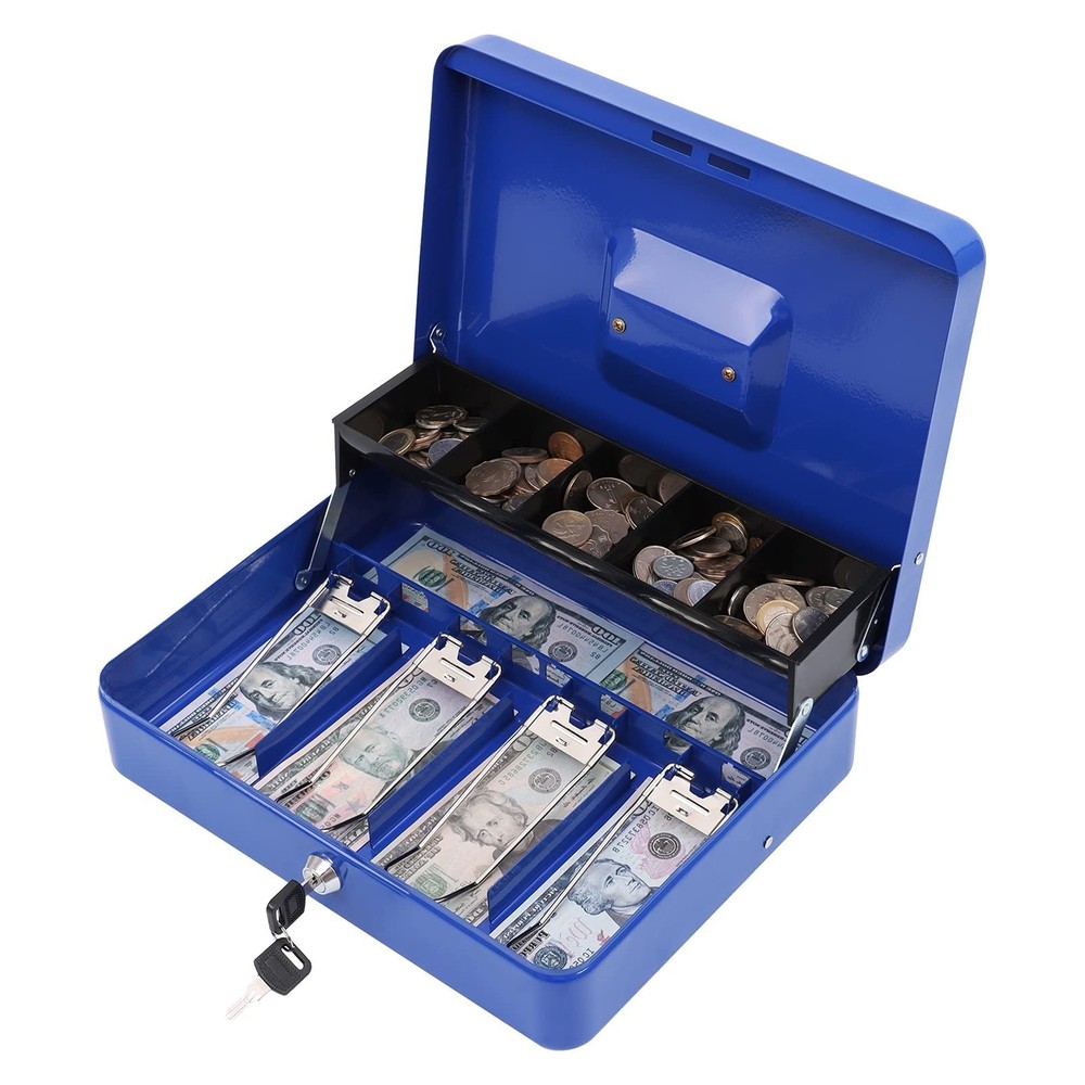 xydled Metal Cash Box, Cash Box with Money Tray and Key Lock, Storage Box, Bl…