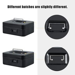 Black Steel Cash Box Safe Medium 7.87×6.30×3.54 Combination Lock Coin Tray