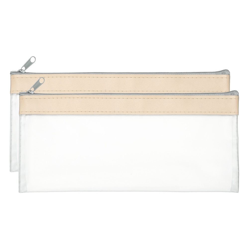 8.7×3.9 Inch Money Bags with Zipper, 2 Pcs Clear PVC Cash Pouch, Beige