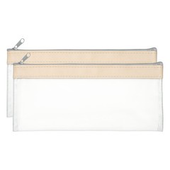 8.7×3.9 Inch Money Bags with Zipper, 2 Pcs Clear PVC Cash Pouch, Beige