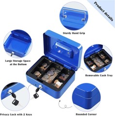 Locking Steel Medium Cash Box with Removable Coin Tray and Key Lock,7.87″X 6.30″