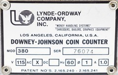 Vintage Downey Johnson Model 380 Coin Counter