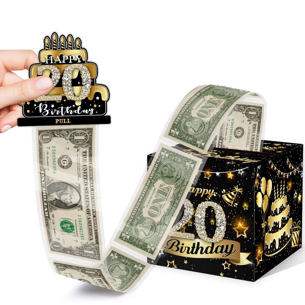 1 Set 20th Birthday Black Gold Surprise Money Box Cash Explosion Gift