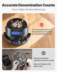 USD Coin Counter & Coin Sorters with LCD Display, Coin Sorter Machine for USD Co