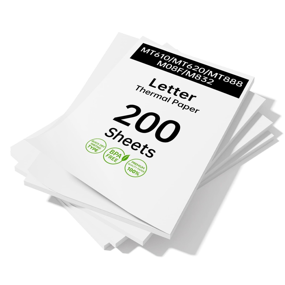 Thermal Printer Paper, 200 Sheets US Letter 8.5 x 11 Inch, BPA Free Inkless T…