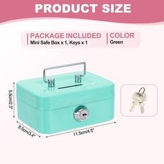 Mini Safe Box Cash Boxes Piggy Bank Mini Money Saving Boxes with Keys, Green