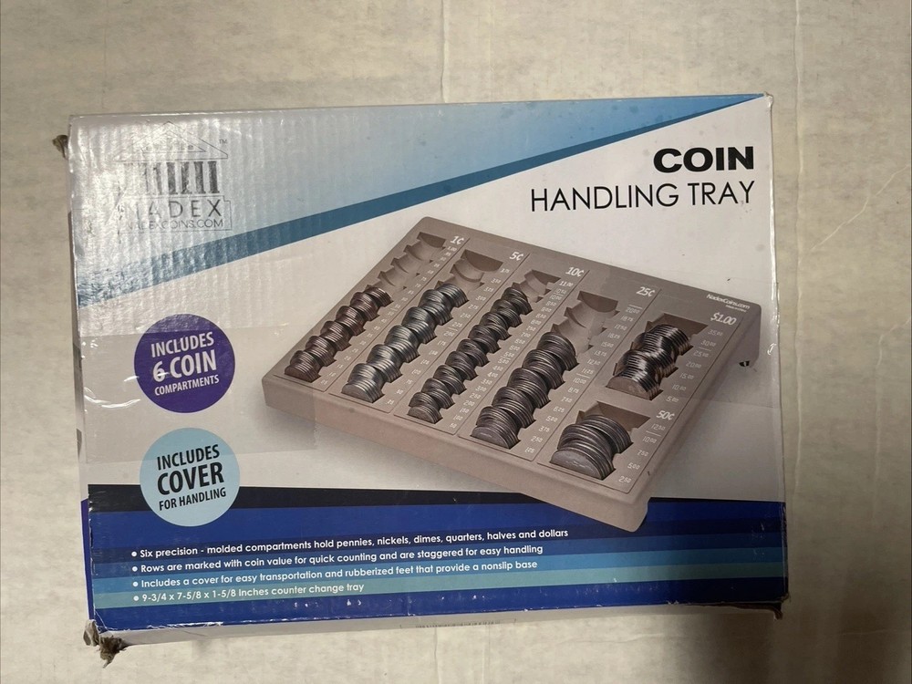 Nadex Coin Counter Handling Tray With Lid 6 Compartment Coin Sorter Teller (B7)