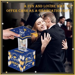 Graduation Gifts, Graduation Money Box Blue, Surprise Grad Money Holder with Pul
