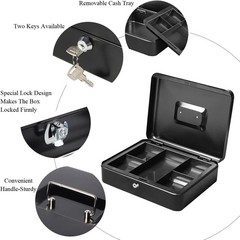 X-Large Black Cash Box with Removable Tray & Key Lock – Organize Your Valuables
