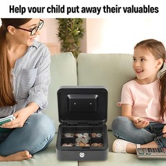 Cash Box with Lock Key and Money Tray Large Money Box for Cash Metal Lock Box