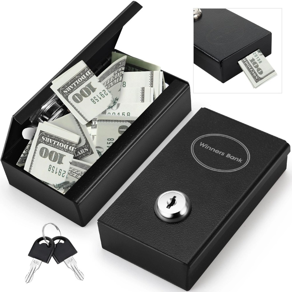 1 Pack Metal Box for Gamblers Pocket Sized Winner Bank Casino Cash Box with 2 Ke