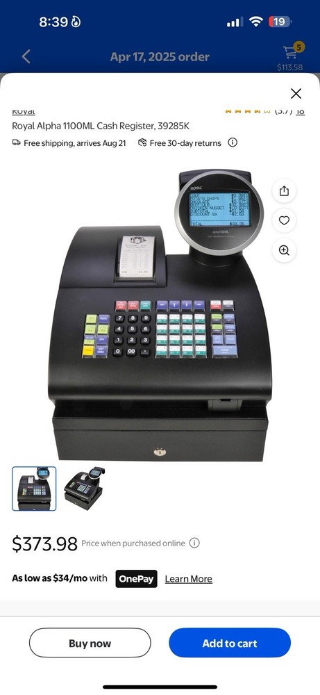 Royal 39285K-FE Alpha 1100ML Cash Register 200 Dept 40 Clerk Black 24 Char.