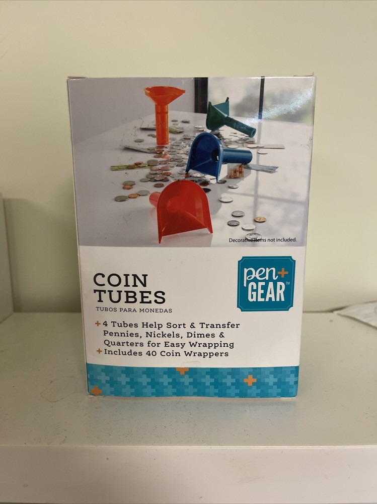 New Coin Sorting Plastic Tubes with 40 Paper Wrappers Quarter Nickle Dime Penny