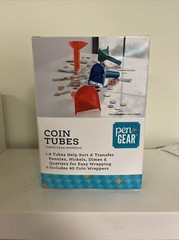 New Coin Sorting Plastic Tubes with 40 Paper Wrappers Quarter Nickle Dime Penny