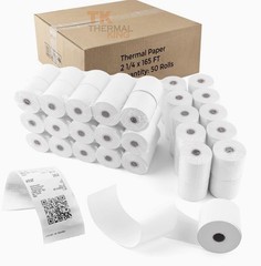 TK Thermal King 50 Rolls Thermal POS Cash Register Receipt Paper 2 1/4” x 165’