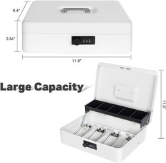 Cash Box with Combination Lock, Metal Money Box for Cash Register, Large Cash Lo