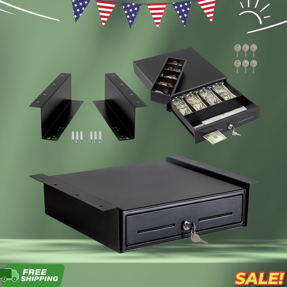 13″ Electronic Cash Register Drawer POS Cash Tray 4 Bill 5 Coin Under Counter