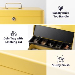 Large Cash Box with Key Lock, Metal Money Box for Cash, Portable Locking Safe…