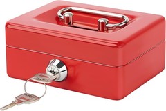 Compact Red Metal Cash Box with Key Lock – Safe Piggy Bank for Coins & Valuables
