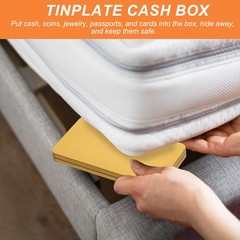 4 x Small Cash Box Money Holder Metal Tin Box Cash Tray Organizer Gold