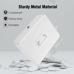 XL Large Cash Box Money Tray Key Lock 11.8×9.45×3.54 Inch Safe Storage White