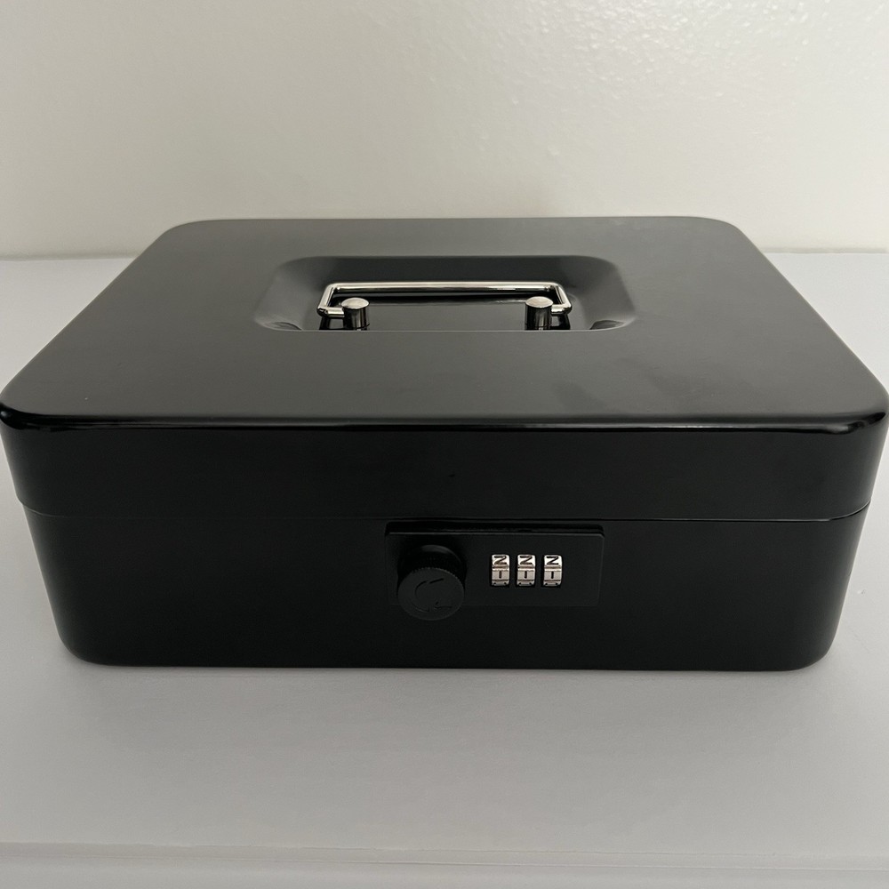 Black Cash Box with Money Tray Large 9.8×7.9×3.5 Inches Combination Lock