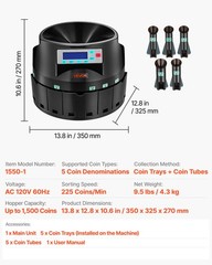 VEVOR Coin Counter Machine 5 Denominations USD Coin Sorter 225 Coins/Min LCD