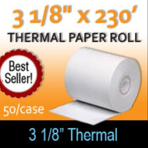 3 1/8 x 230 Thermal Paper 50 Rolls CORELESS 50 GSM PAPER THICKNESS BPA FREE USA
