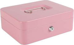 Portable Pink Cash Box with Key Lock & Coin Organization