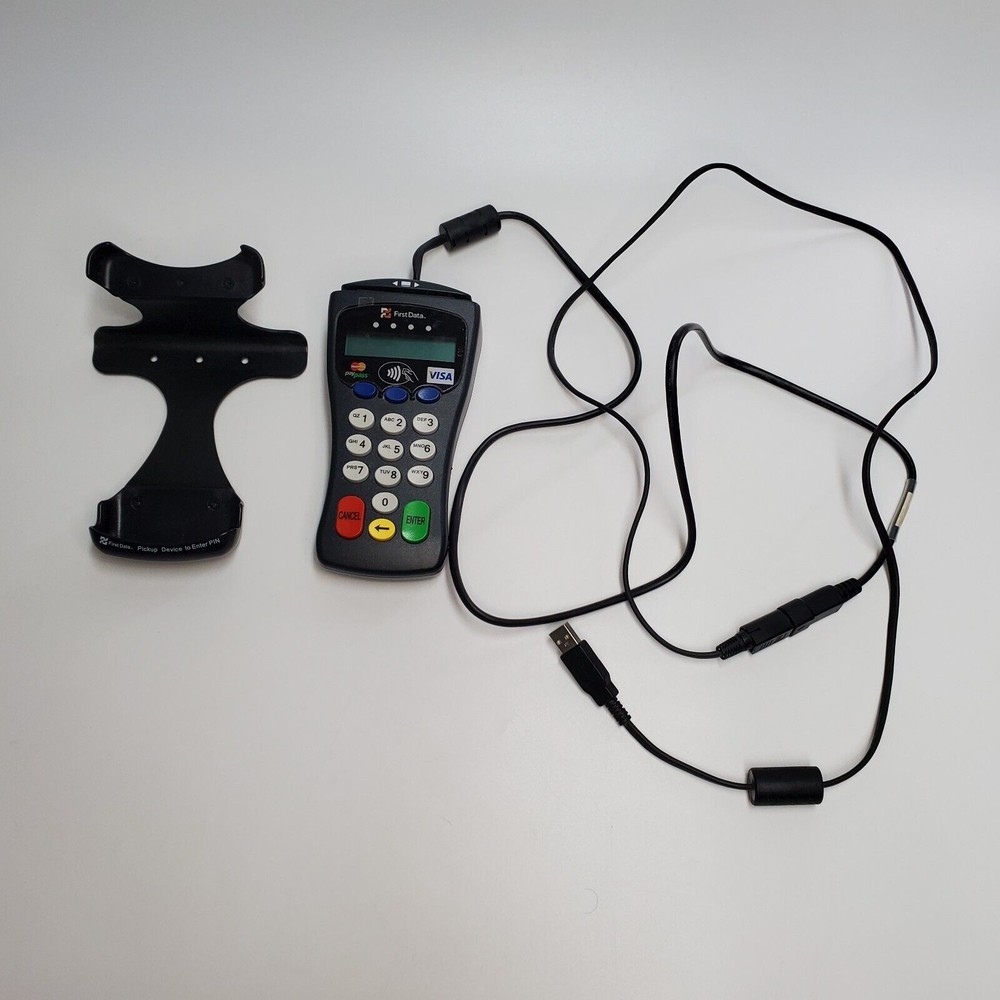 First Data FD-30 PIN Pad Credit Card Terminal with Cradle and USB Cable Black