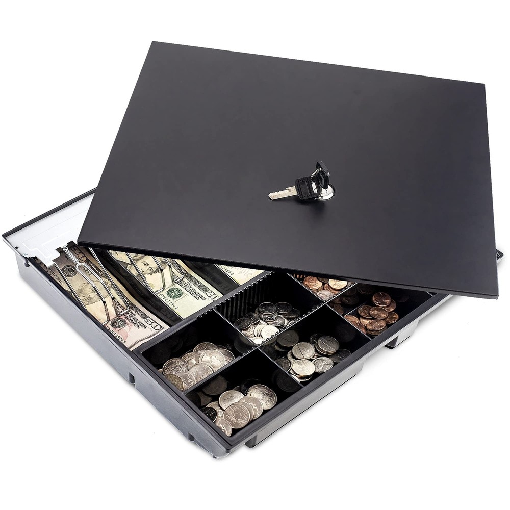 Volcora Cash Drawer Tray with Locking Cover – 14.1 x 13 x 2.5 Inch Metal Cash…