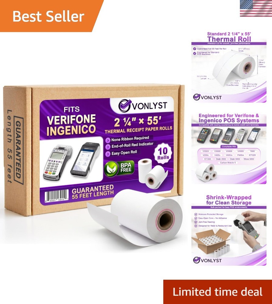 High-Sensitivity Thermal Paper 2 1/4″ x 55′ – 10 Rolls for POS Machines