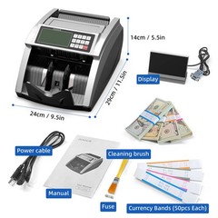 PONNOR Money Counter Machine with Value Bill Count, Cash Regular, Silver