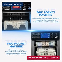 MUNBYN IMC08 Dual Money Counter Machine Mixed Denomination with Reject Pocket, V