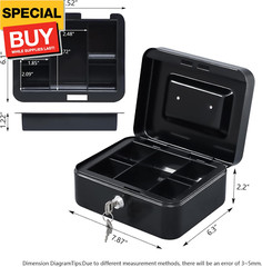 Medium Cash Box with Money Tray,Small Safe with Key,7.87″x 6.30″x 3.54″ Black