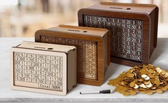 Wooden Money Box Piggy Bank with Marker Unbreakable Money Savings Box