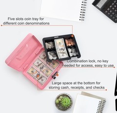 Cash Box with Money Tray and Combination Lock Metal Money Box for Cash Regist…