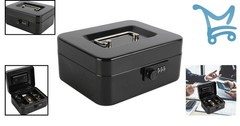 Steel Cash Box Safe with Combination Lock Removable Coin Tray Medium Black