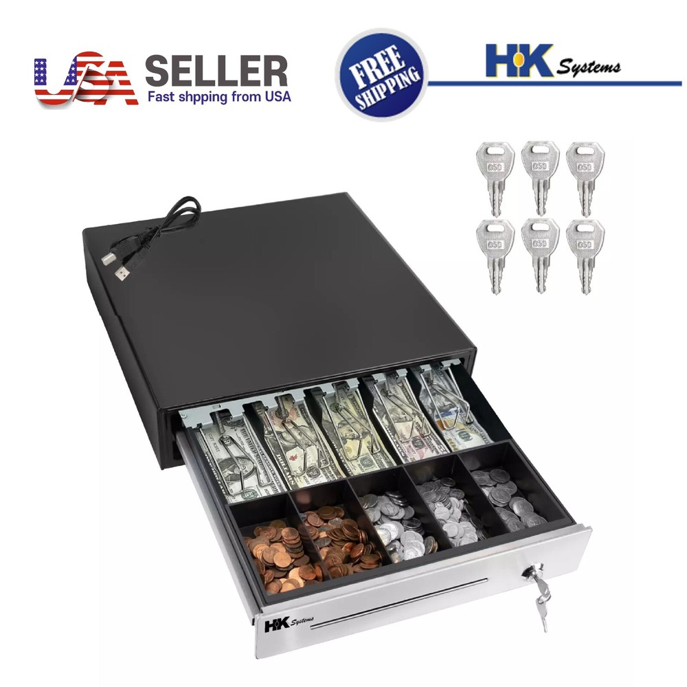16″ Stainless Steel Front Heavy Duty POS “USB” Interface Cash Drawer (Black)
