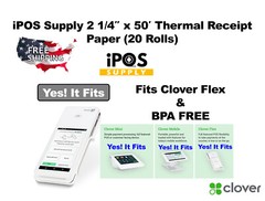 iPOS Supply Thermal Paper 20 Rolls for Clover Flex Receipt Paper 2 1/4 x 50