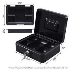 Caja de metal para dinero en efectivo con bandeja para dinero y cerradura
