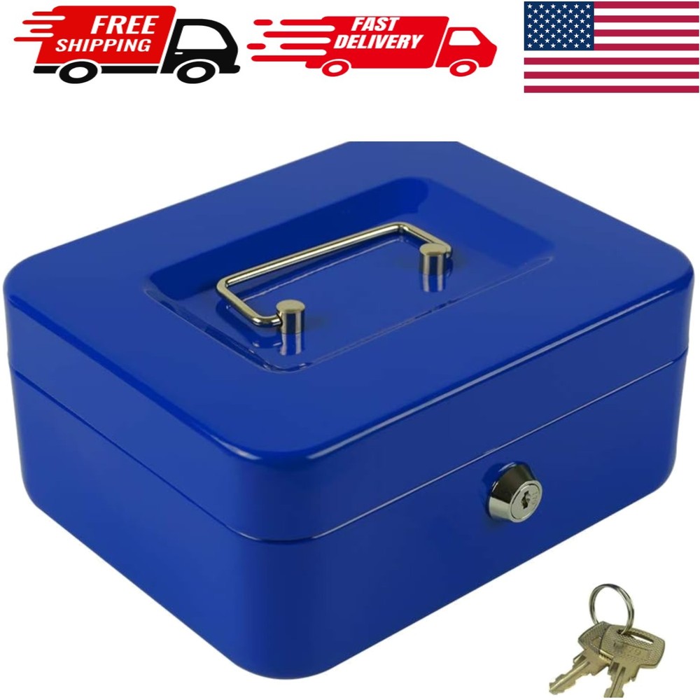 Secure Cash Storage Box with Key Control and 5 Compartment Trays – Medium Size