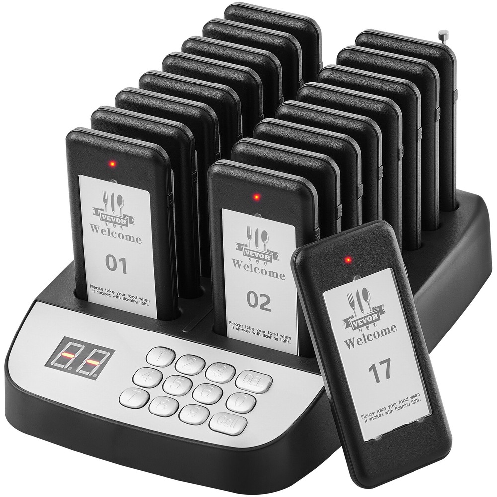 VEVOR Restaurant Wireless Guest Paging System 16 Beepers Queuing Calling Pagers