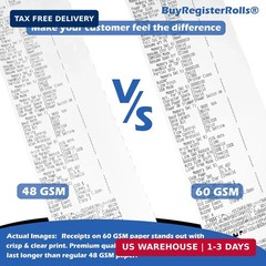 (10 Rolls) 3 1/8 x 230 Thermal Paper Receipt Rolls (60 GSM) Fits All POS Cash Re