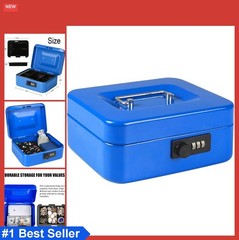 Locking Steel Cash Box 7.85 Inch Blue with Removable Tray Combination Lock